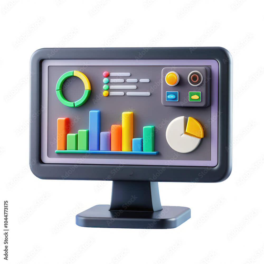 Fototapete a colorful 3d model of a computer display showing various charts and graphs with vibrant colors, hig