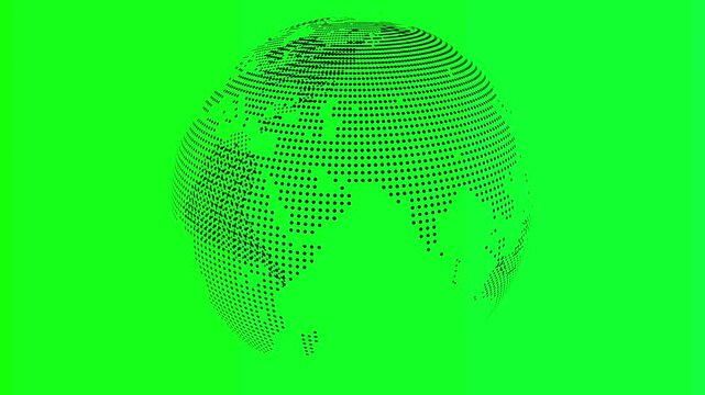 Dotted globe rotating on green screen background