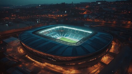 A Grand Evening: The Stadium's Lights Illuminate the Night Sky and the Excitement of Anticipation for Upcoming Matches.