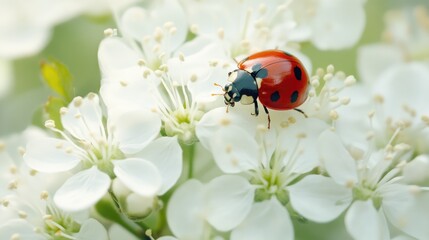 Obraz premium A red ladybug rests atop a white blossom