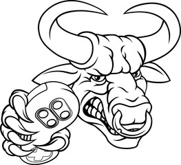 Bull Minotaur Longhorn Cow Gamer Mascot Cartoon