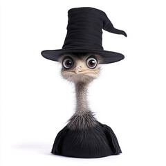 Explore the delightful world of quirky animal fashion with this whimsical emu donning a witch hat. A playful representation of creativity and humor in the animal kingdom