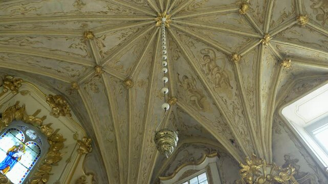 Richly decorated ceiling vault in a historic medieval chape