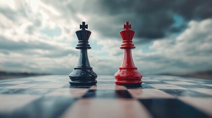 Chess pieces symbolizing rivalry between two nations