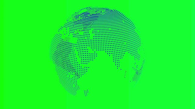 Blue dotted globe rotating on green screen background