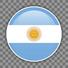 Fototapeta premium Glossy round flag of Argentina on checkered background. Icon for mobile apps, UI or web design