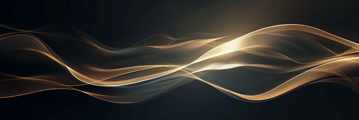 Abstract Golden Waves on a Black Background