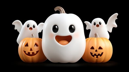 Fototapeta premium Happy Ghosts & Pumpkins