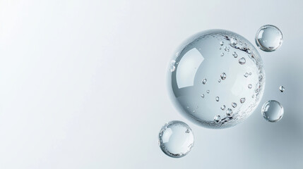 Clear water bubbles float gracefully against soft background, creating serene and refreshing atmosphere. delicate details of bubbles enhance tranquil feeling of image