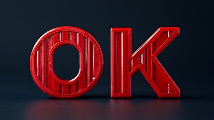 2410 42.Red plastic blocks forming the letters "OK" against a black background, with each block clearly visible and connected in a sturdy, structured arrangement. The contrast between the vibrant red