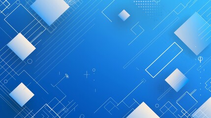 Abstract Geometric Pattern with White Lines and Squares on Blue Background