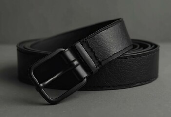 Black Minimalist Belt With Magnetic Closure On Gray Background