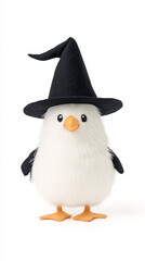 Obraz premium This charming image features a fluffy little penguin wearing a whimsical black witch hat perfect for adding a playful touch to Halloween festivities.