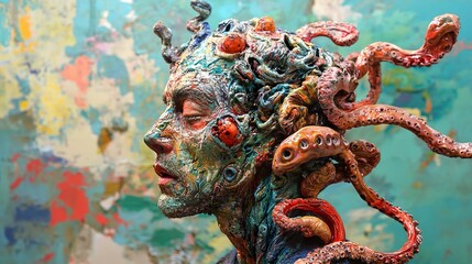 Obraz premium Surreal Sculpture of a Human with Octopus Tentacles