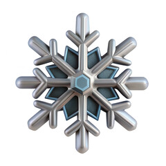 Fototapeta premium A stylized 3D snowflake icon featuring silver and blue elements, giving it a modern and artistic appearance, suitable for winter-themed designs.