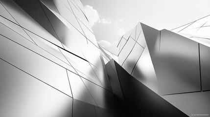 2410 81.A sleek modern building with a steel facade, featuring clean geometric shapes and sharp angles. The metallic surface reflects light, creating a futuristic and minimalist architectural design.