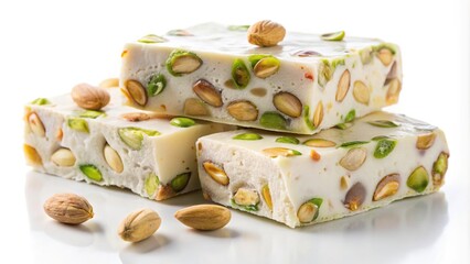 Vanilla almond pistachio nougat isolated on white background