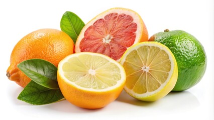 Various citrus fruits (lime, lemon, orange, grapefruit) isolated on white background