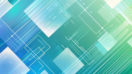 Fototapeta premium Abstract Geometric Pattern with Overlapping Squares and Lines in Blue, Green, and White