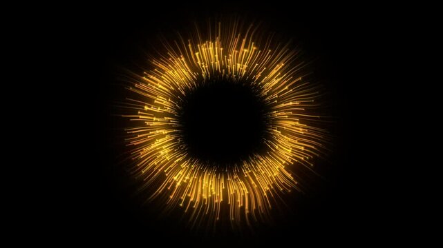 Golden Wavy Particles Radiating from Center in Abstract Motion