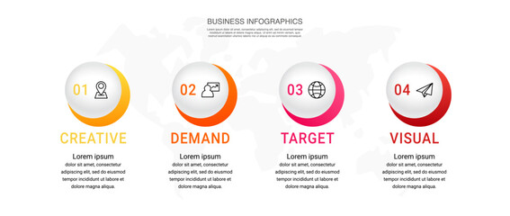 Vector template circle infographics. Modern business concept with four options and parts. 4 steps for content, flowchart, timeline, levels