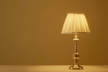 Elegant table lamp with a cream shade placed on a simple wooden surface in a warm-toned room