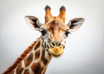 Close-Up Portrait of a Giraffe on White Background - Stunning Animal Photography for Wildlife...