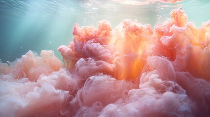 Acrylic Color Ink and Pigment Cloud Underwater on White Background