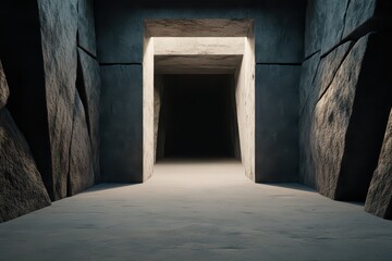 Obraz premium Majestic underground limestone cave with distant echoes resonating through its vast, mysterious chambers.