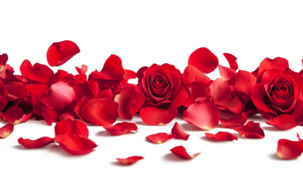 PNG, falling red valentines rose petals isolated on a transparent background