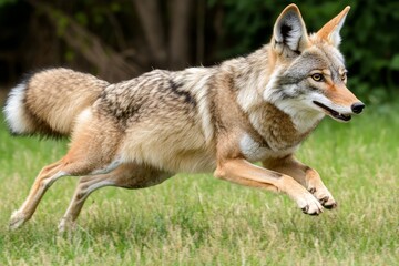 Obraz premium The Majestic Dash of a Coyote in Full Flight: Nature's Ultimate Hunter Embodied in Motion and Power, Capturing the Wild Spirit.