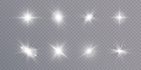 Bright glow of light lens reflection. Futuristic glow effect for game interface design. Bright light effects set.