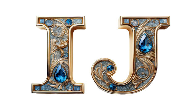 Jewel texture letters I J isolated on white background luxurious typography 