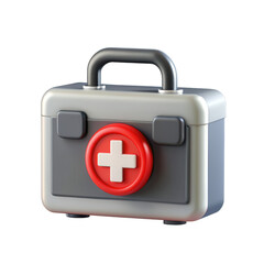 Obraz premium A 3D render of a first aid kit featuring a red cross symbol, showcasing the medical supplies inside in a sleek design.