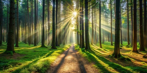 Fototapeta premium Serene forest scene with interplay of light and shadow