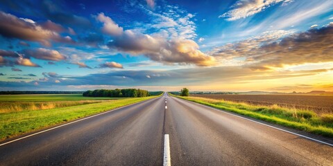 Serene highway stretching into horizon in countryside