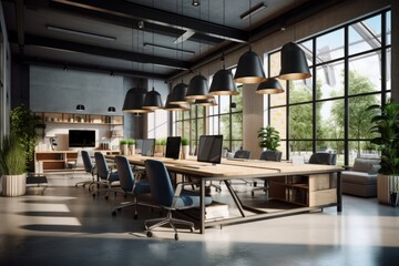 Modern office space interior chair furniture window. Image .