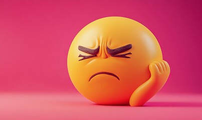 Sad yellow emoji on pink background.