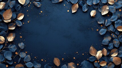 Fototapeta premium Elegant Blue and Gold Leaf Frame for Design Use