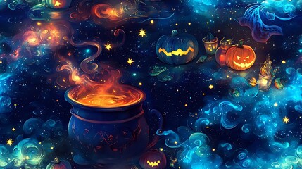 Mystical Cauldron Seamless Pattern Design