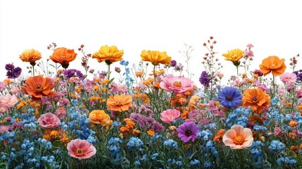 A vibrant field of colorful flowers in full bloom.