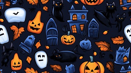Obraz premium Playful Haunted House Pattern for Halloween Decor