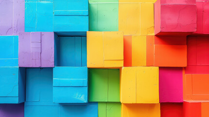 Colorful blocks create vibrant and creative business concept, showcasing blend of purple, blue, green, yellow, orange, and red. This lively arrangement inspires innovation and imagination