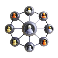 Fototapeta premium A 3D art piece depicting a network of stylized human figures connected through lines, representing relationships, collaboration, or social networks.