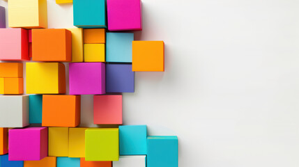 Obraz premium Colorful blocks arranged creatively on white background, showcasing vibrant and playful design. This captures essence of creativity and innovation in business concept