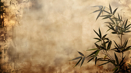 Chinese ancient background with bamboo. Japanese manuscript - grunge antique paper texture