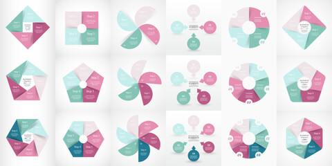 Set of circle infographic elements with 4, 5 and 6 options, parts or steps.