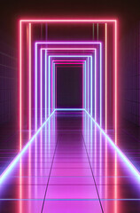 Fototapeta premium 3D Rendered Podium Featuring Neon Tubes and Grids
