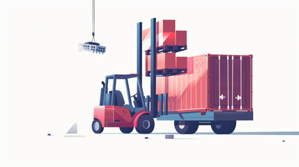modern forklift is lifting red cargo boxes onto shipping container, showcasing efficient logistics and transportation. scene emphasizes industrial operations and productivity