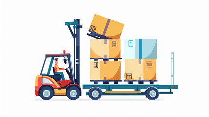 Efficient logistics concept with forklift loading boxes onto trailer, showcasing modern transportation and warehouse operations